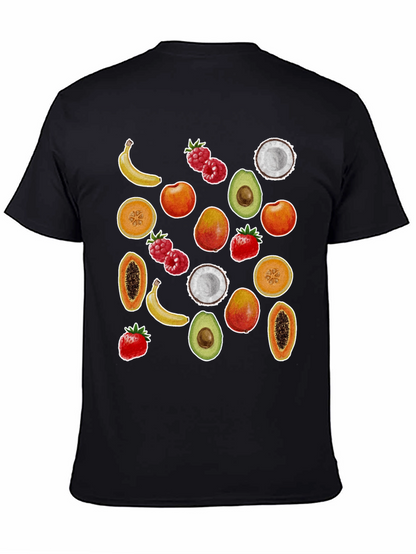 Camiseta Negra con Estampado de Frutas Tropicales