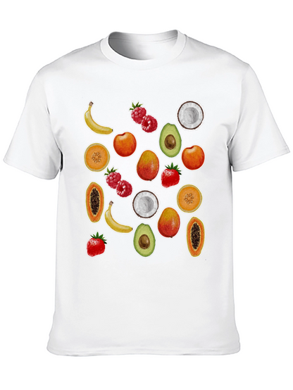 Camiseta Negra con Estampado de Frutas Tropicales