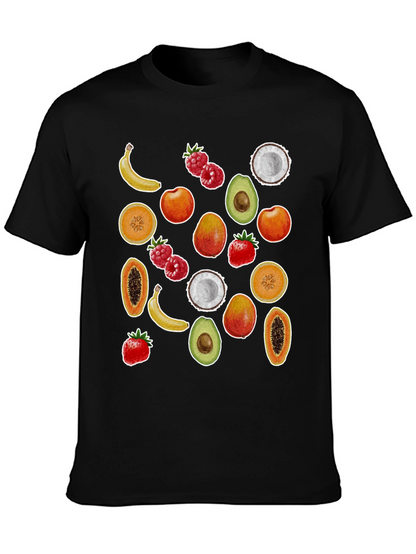Camiseta Negra con Estampado de Frutas Tropicales
