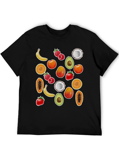 Camiseta Negra con Estampado de Frutas Tropicales