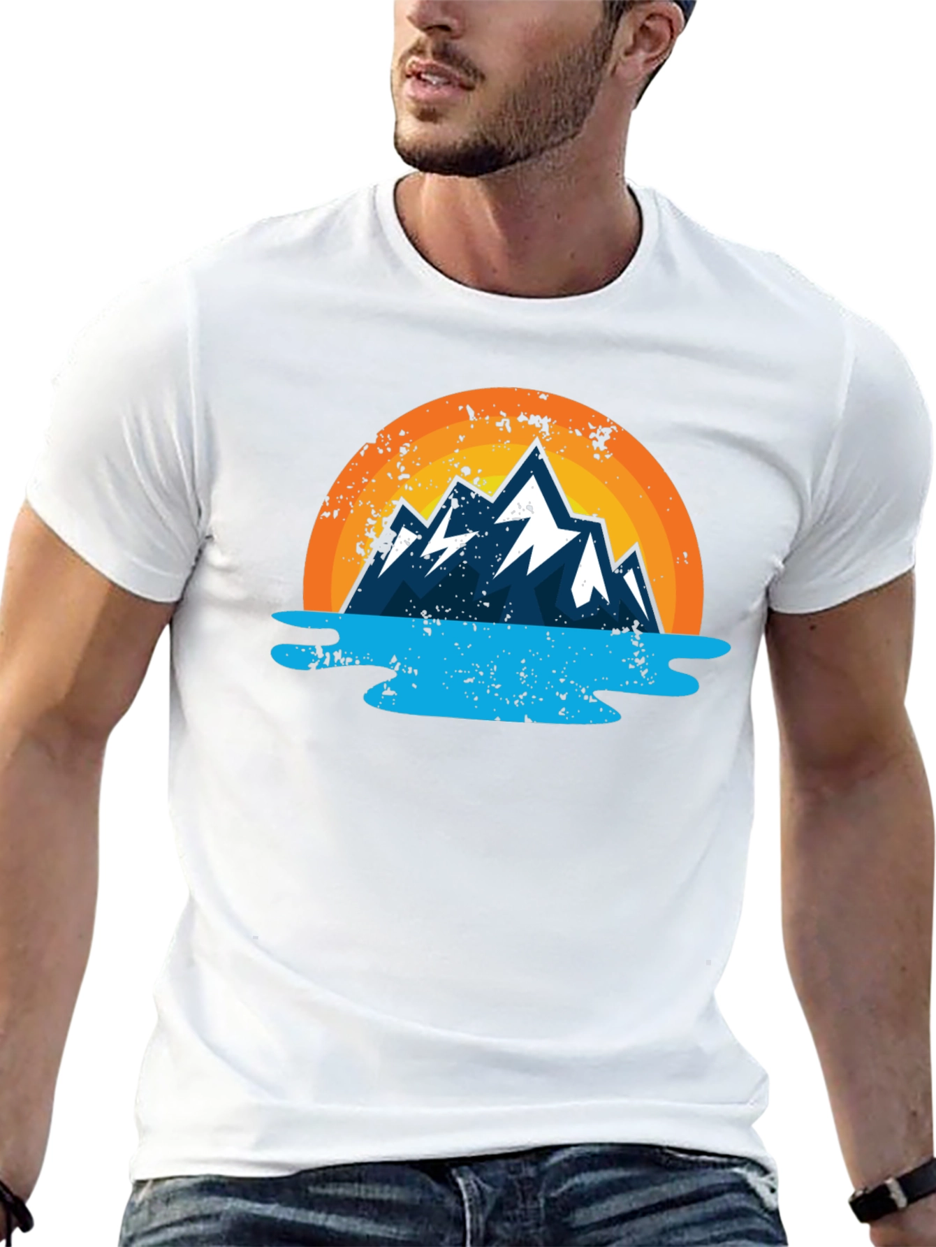 Camiseta Estampada Montaña y Lago para Hombre