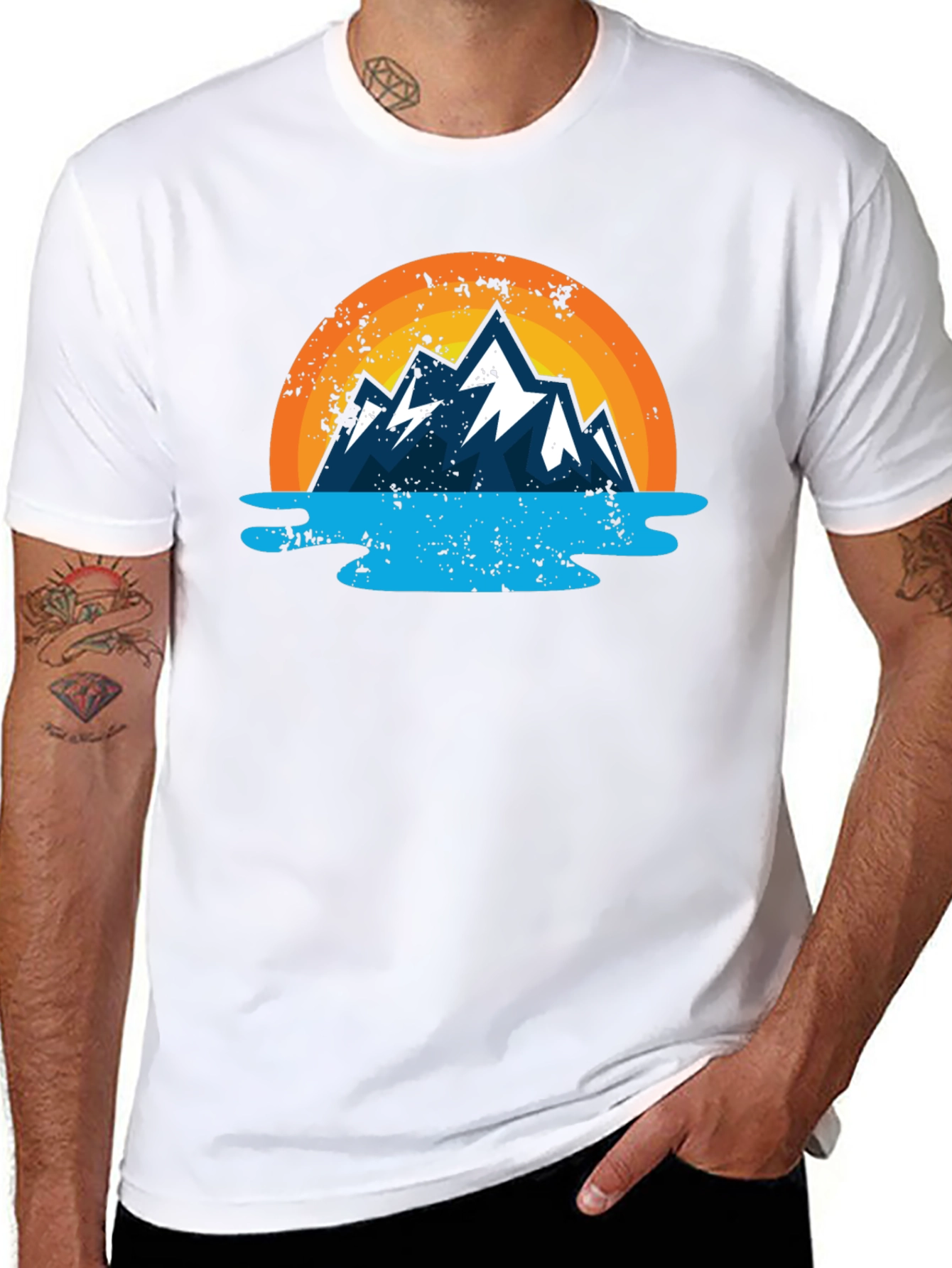 Camiseta Estampada Montaña y Lago para Hombre