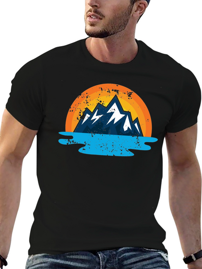 Camiseta Estampada Montaña y Lago para Hombre