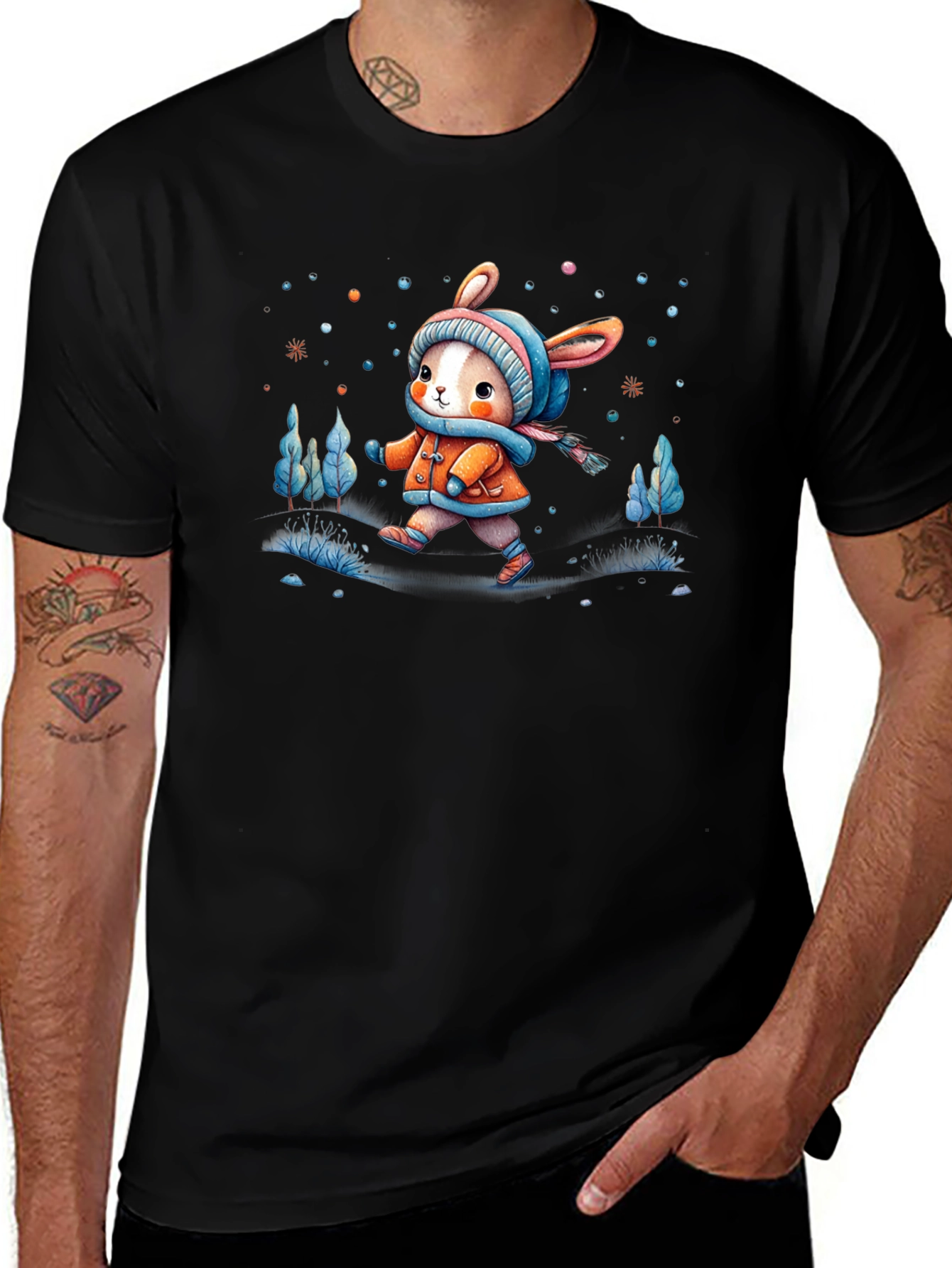 Camiseta Negra Conejito Invernal Infantil