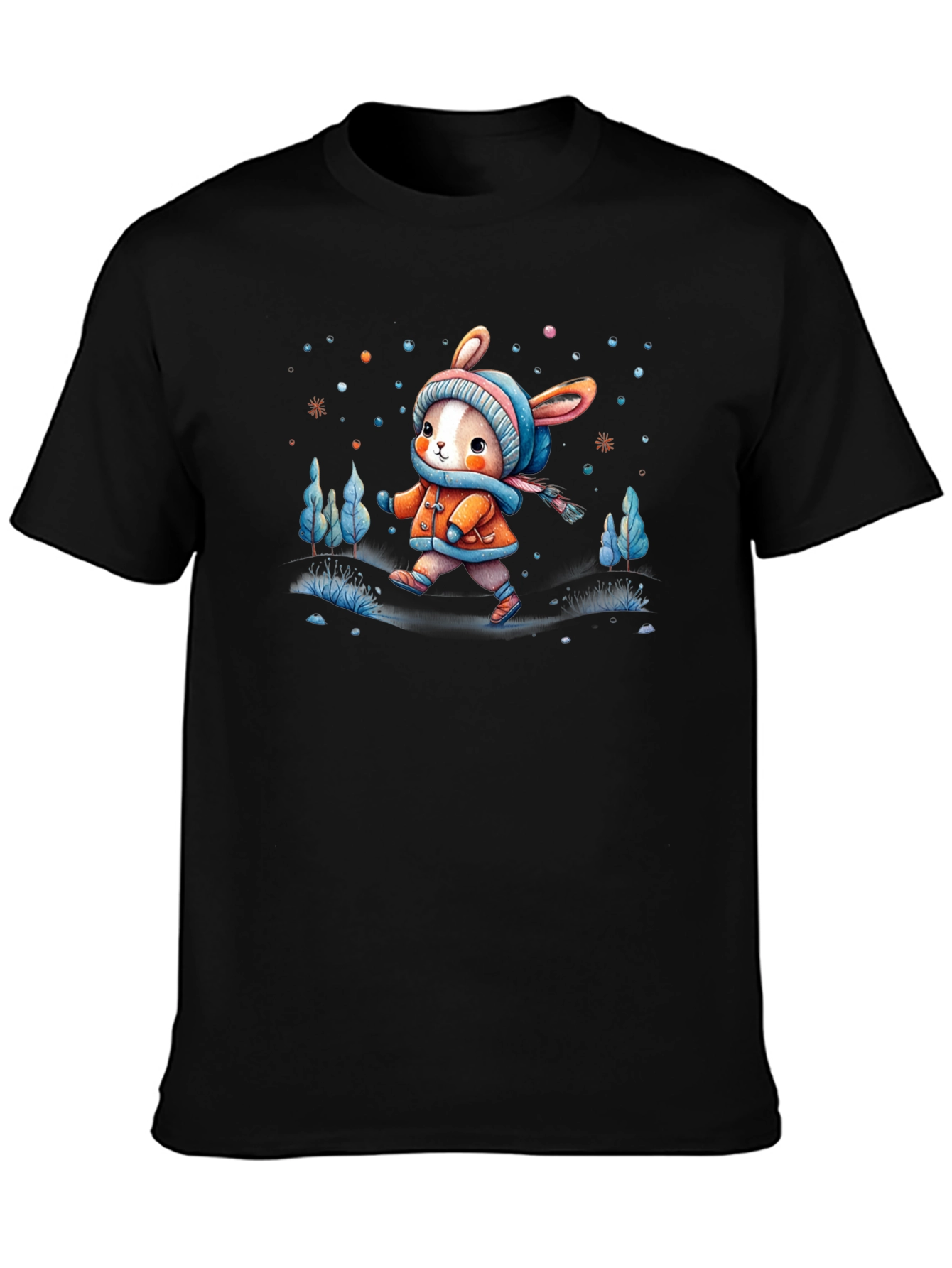 Camiseta Negra Conejito Invernal Infantil