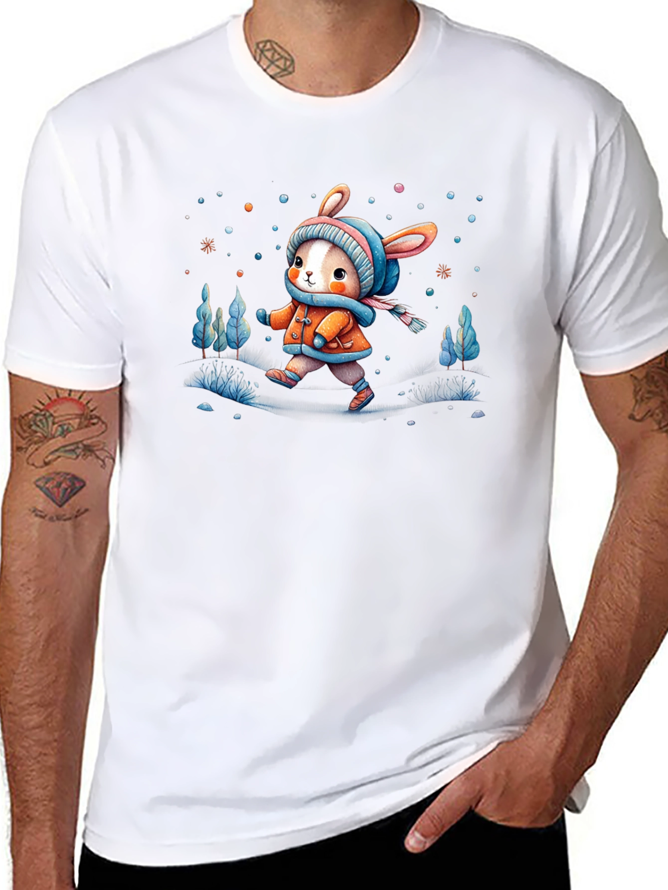 Camiseta Negra Conejito Invernal Infantil