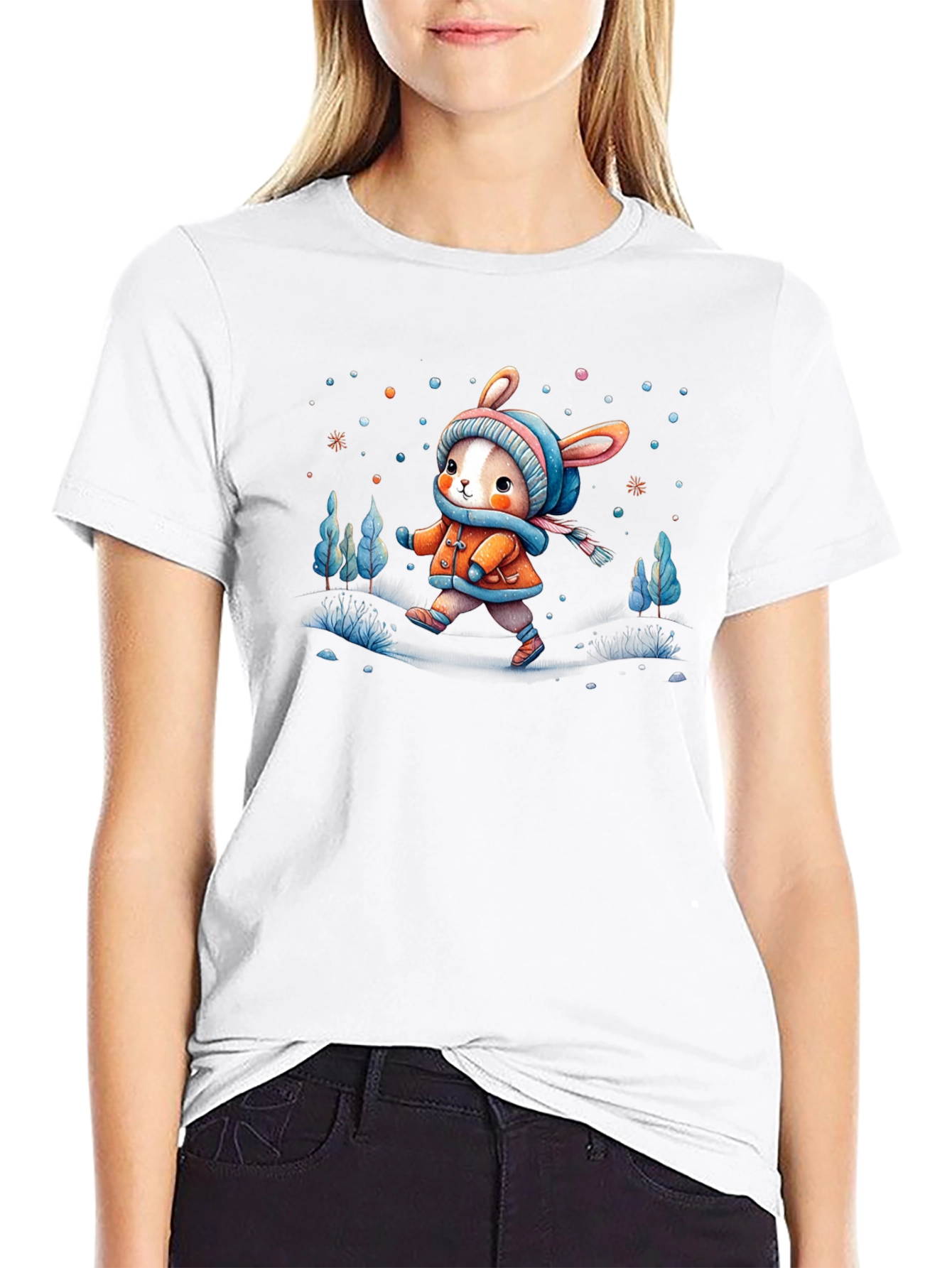 Camiseta Negra Conejito Invernal Infantil