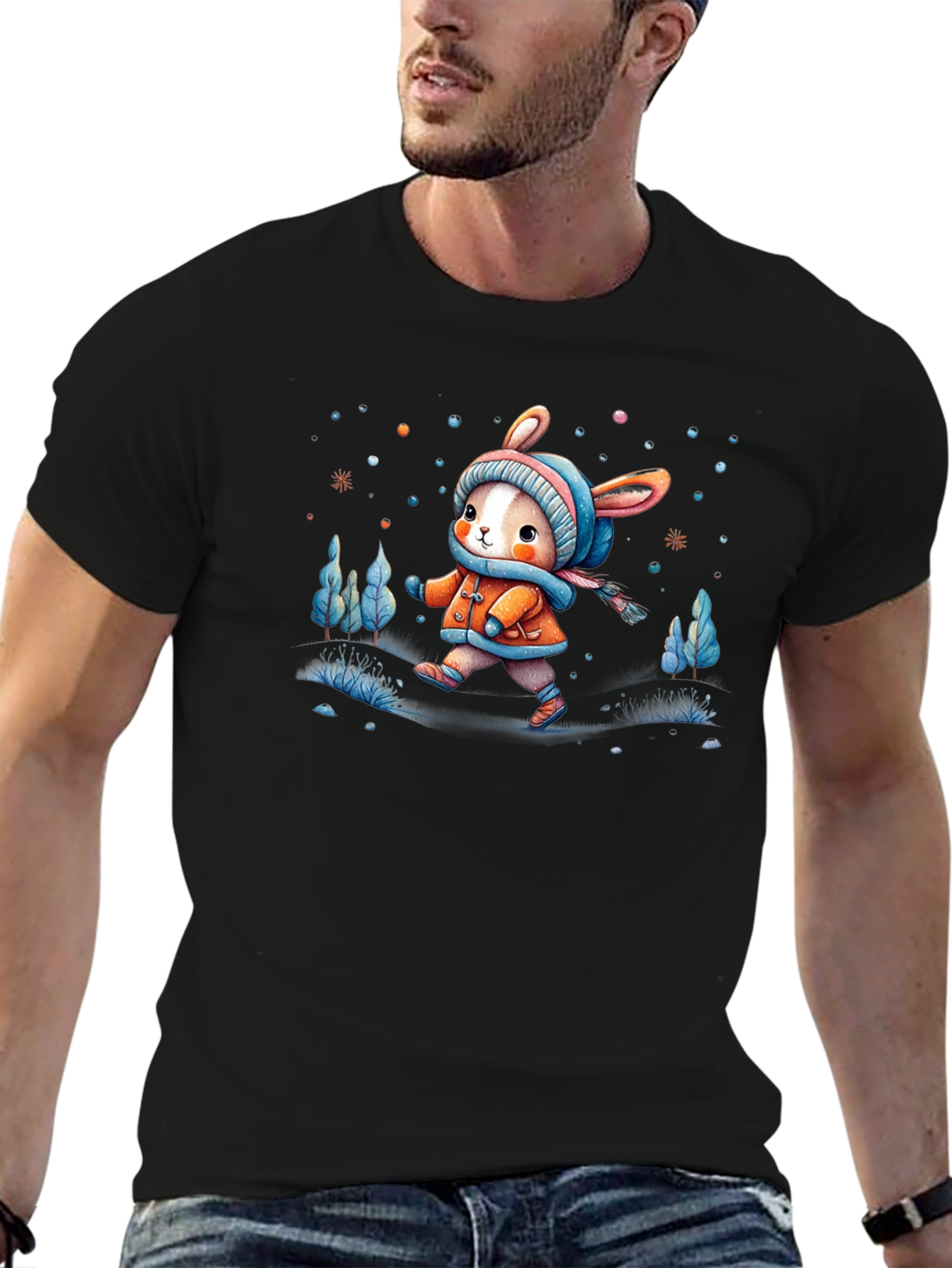 Camiseta Negra Conejito Invernal Infantil