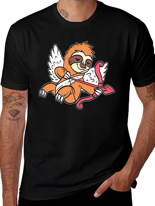 Camiseta Negra con Diseño de Cupido Perezoso