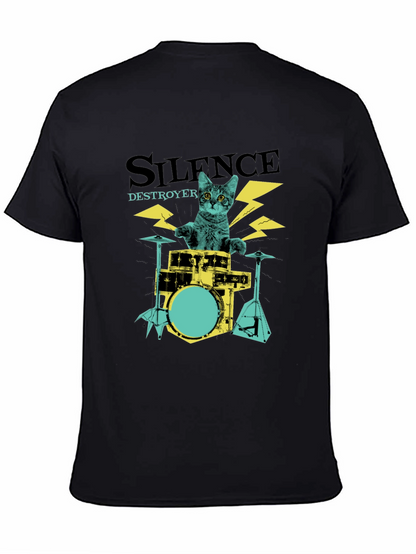Camiseta Negra Silence Destroyer Gato Baterista