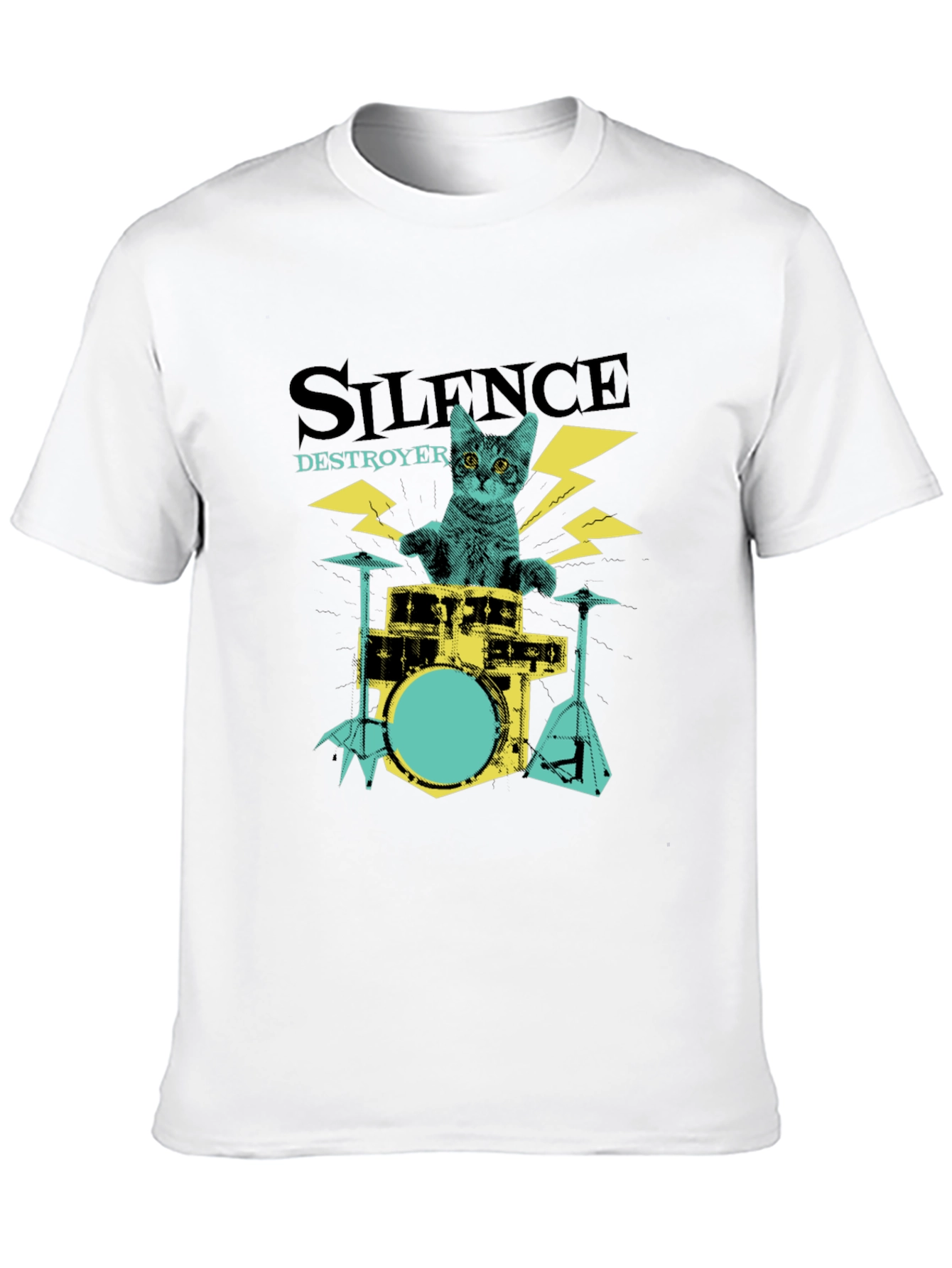 Camiseta Negra Silence Destroyer Gato Baterista