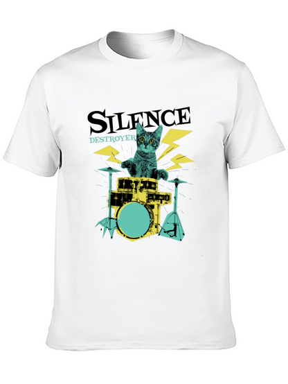 Camiseta Negra Silence Destroyer Gato Baterista
