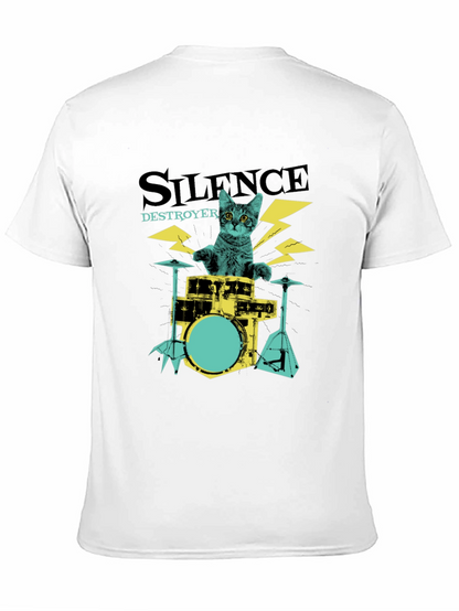 Camiseta Negra Silence Destroyer Gato Baterista
