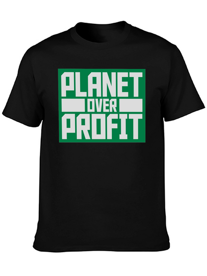 Camiseta Negra Planeta Sobre Ganancia - Conciencia Ambiental