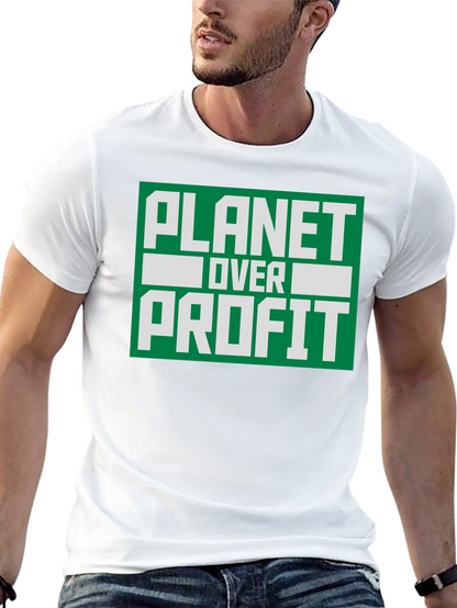 Camiseta Negra Planeta Sobre Ganancia - Conciencia Ambiental