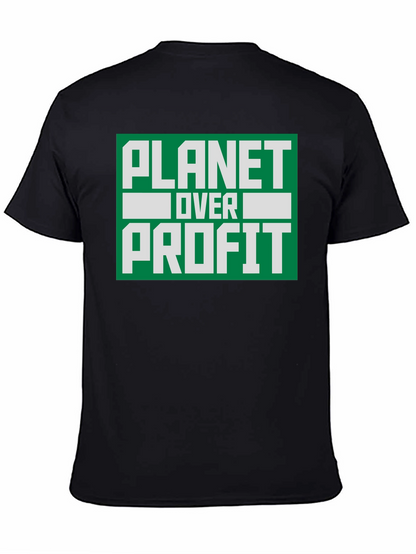 Camiseta Negra Planeta Sobre Ganancia - Conciencia Ambiental