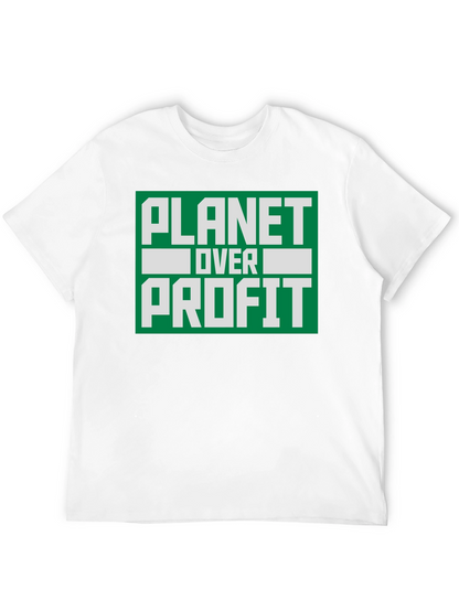 Camiseta Negra Planeta Sobre Ganancia - Conciencia Ambiental
