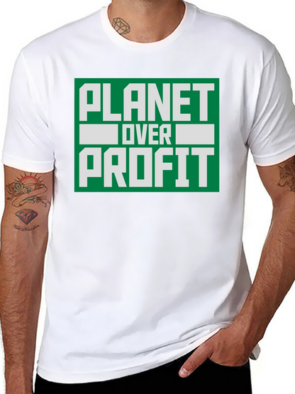 Camiseta Negra Planeta Sobre Ganancia - Conciencia Ambiental