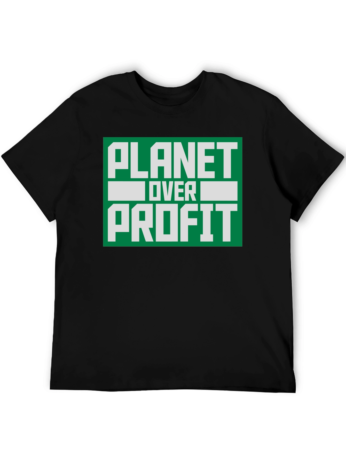 Camiseta Negra Planeta Sobre Ganancia - Conciencia Ambiental