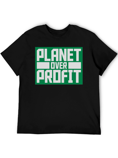 Camiseta Negra Planeta Sobre Ganancia - Conciencia Ambiental