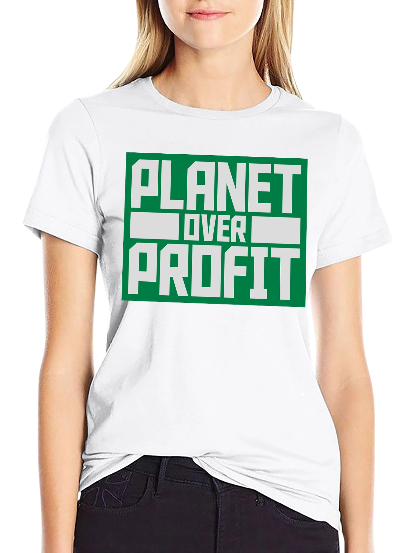 Camiseta Negra Planeta Sobre Ganancia - Conciencia Ambiental