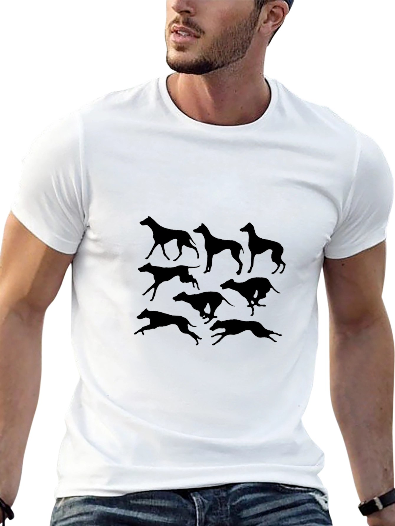 Camiseta Negra con Siluetas de Galgos