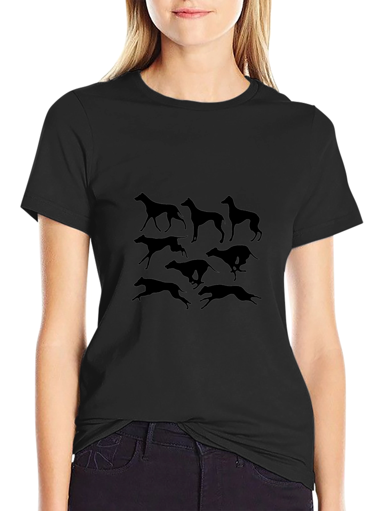 Camiseta Negra con Siluetas de Galgos