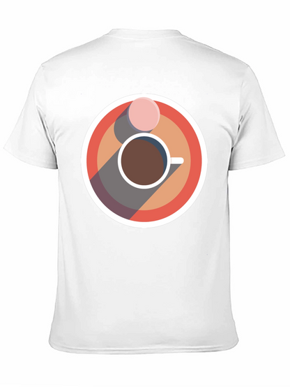Camiseta Negra con Diseño Circular de Café y Galleta
