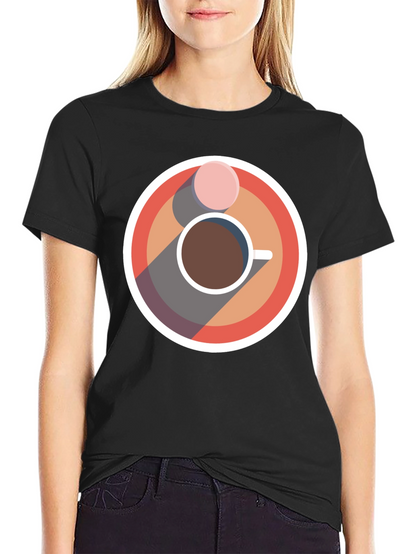Camiseta Negra con Diseño Circular de Café y Galleta