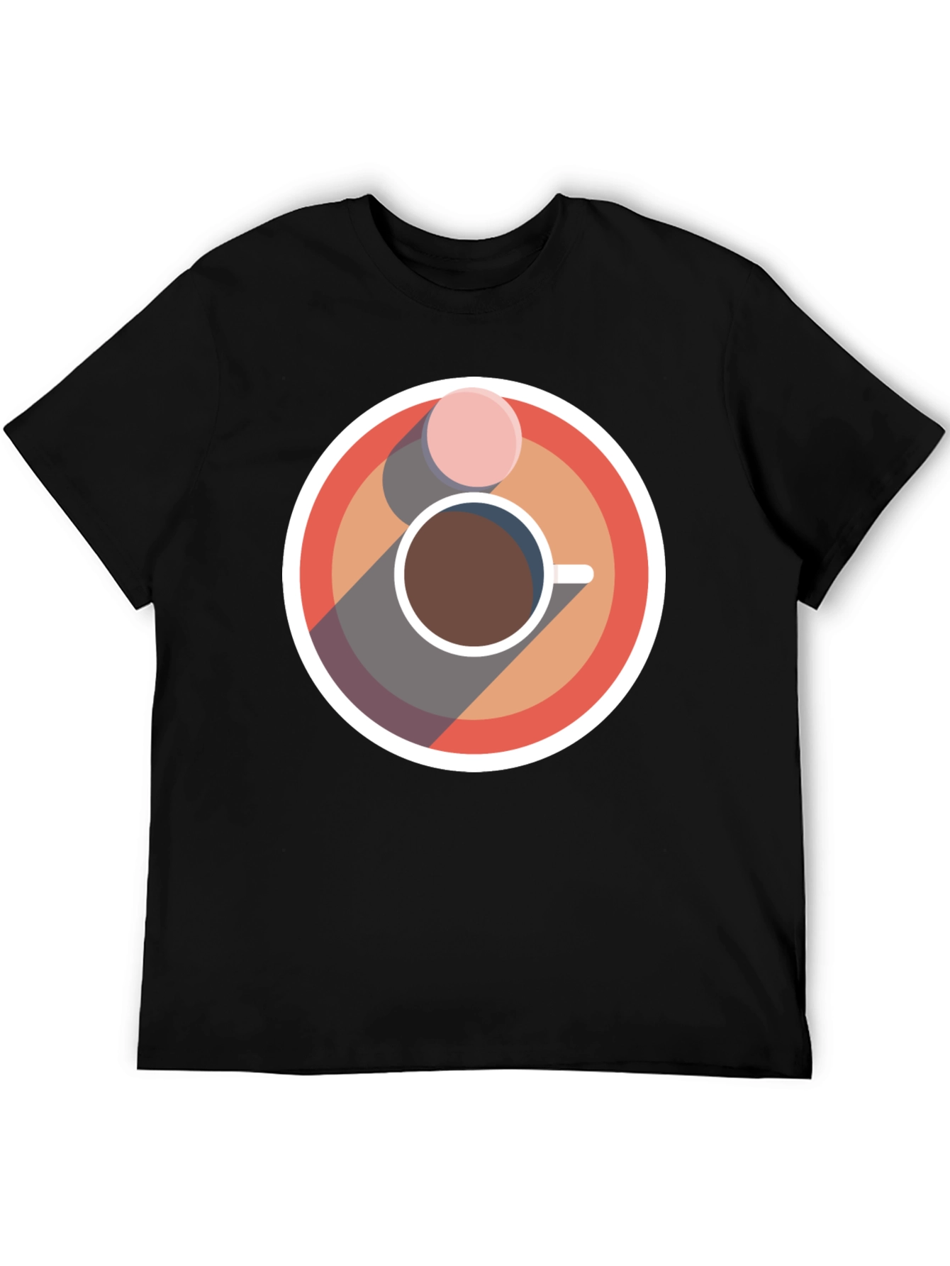 Camiseta Negra con Diseño Circular de Café y Galleta