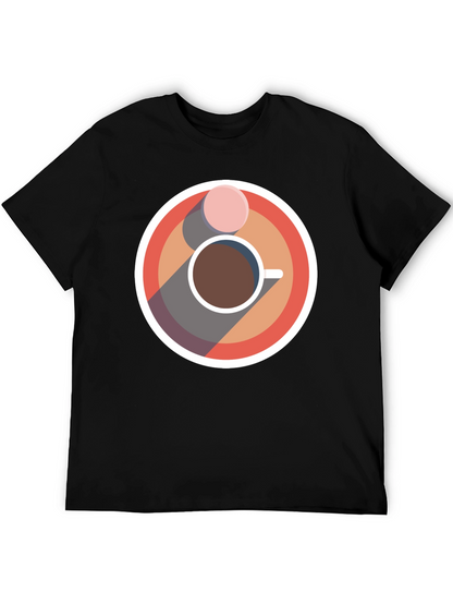 Camiseta Negra con Diseño Circular de Café y Galleta