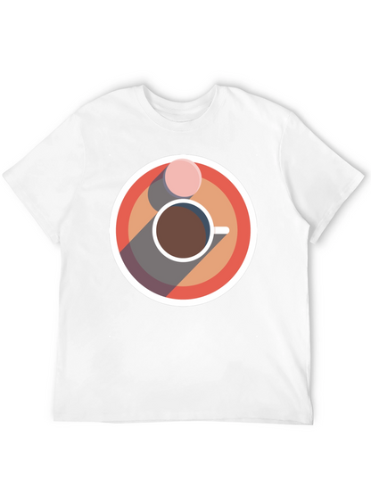 Camiseta Negra con Diseño Circular de Café y Galleta