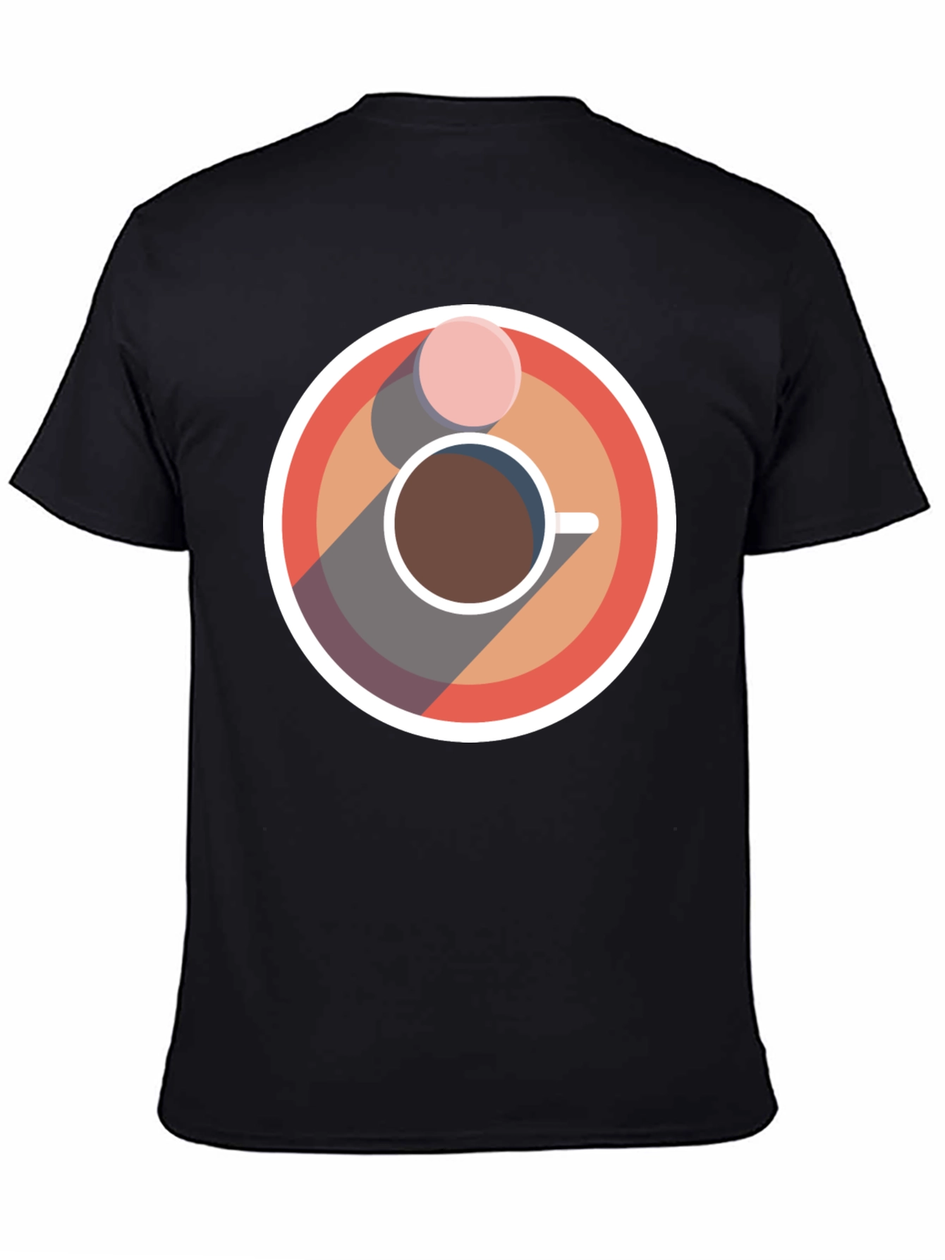 Camiseta Negra con Diseño Circular de Café y Galleta