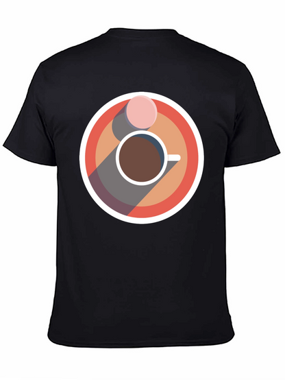 Camiseta Negra con Diseño Circular de Café y Galleta