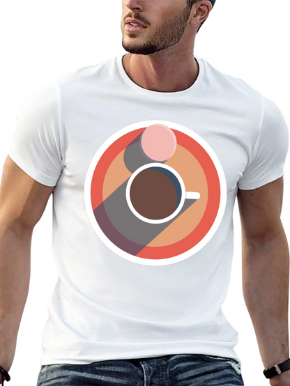 Camiseta Negra con Diseño Circular de Café y Galleta