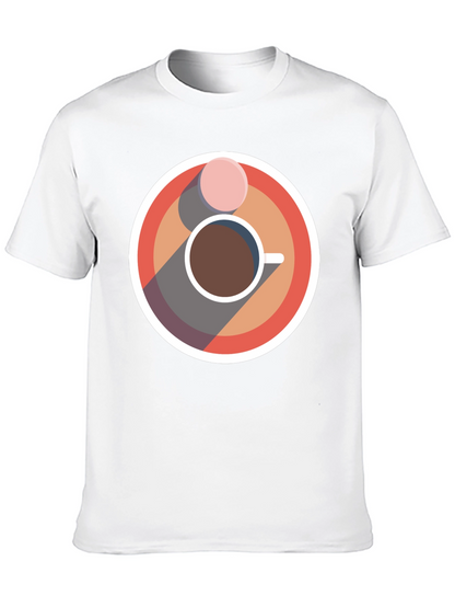 Camiseta Negra con Diseño Circular de Café y Galleta
