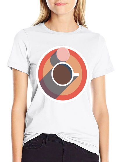 Camiseta Negra con Diseño Circular de Café y Galleta