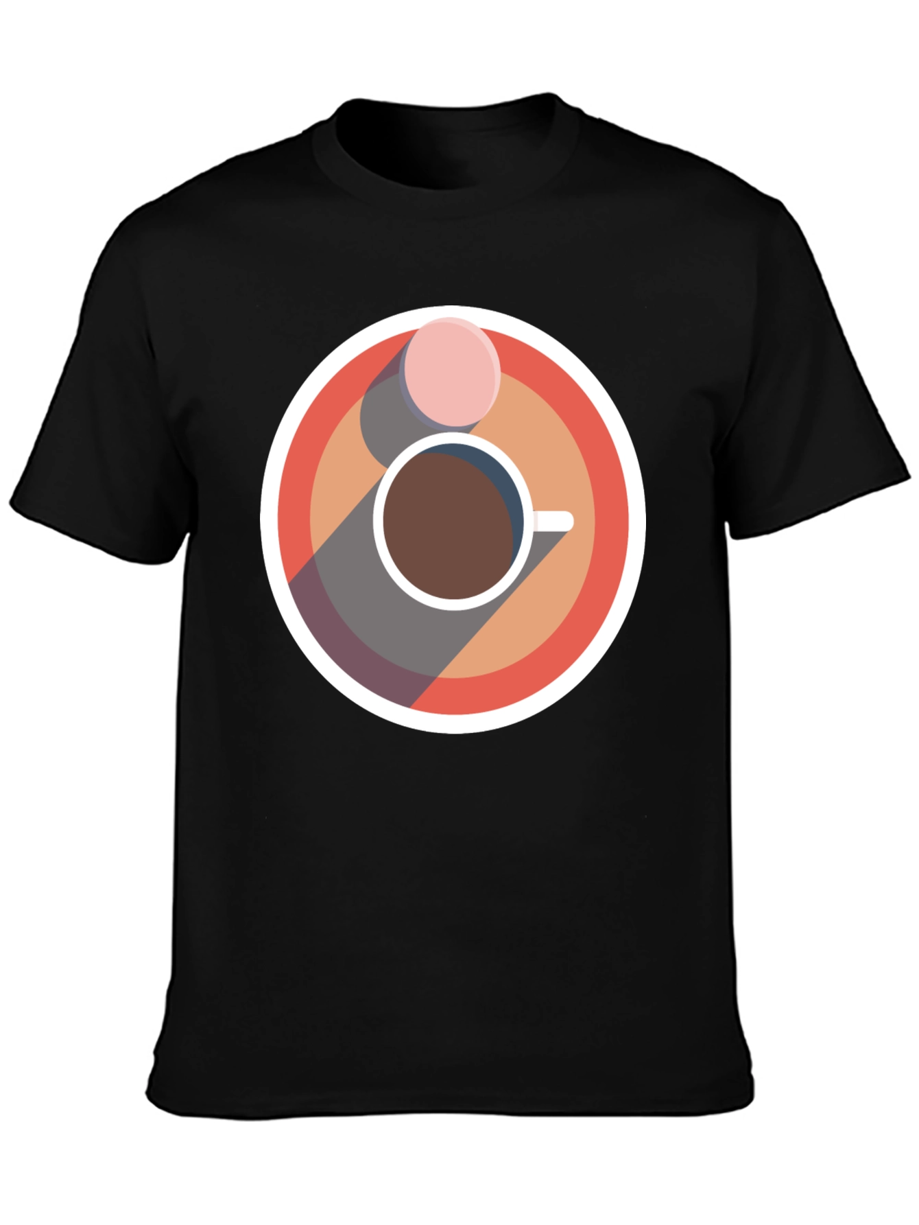 Camiseta Negra con Diseño Circular de Café y Galleta