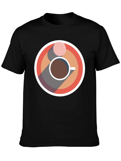 Camiseta Negra con Diseño Circular de Café y Galleta