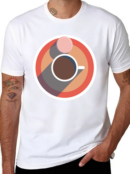 Camiseta Negra con Diseño Circular de Café y Galleta