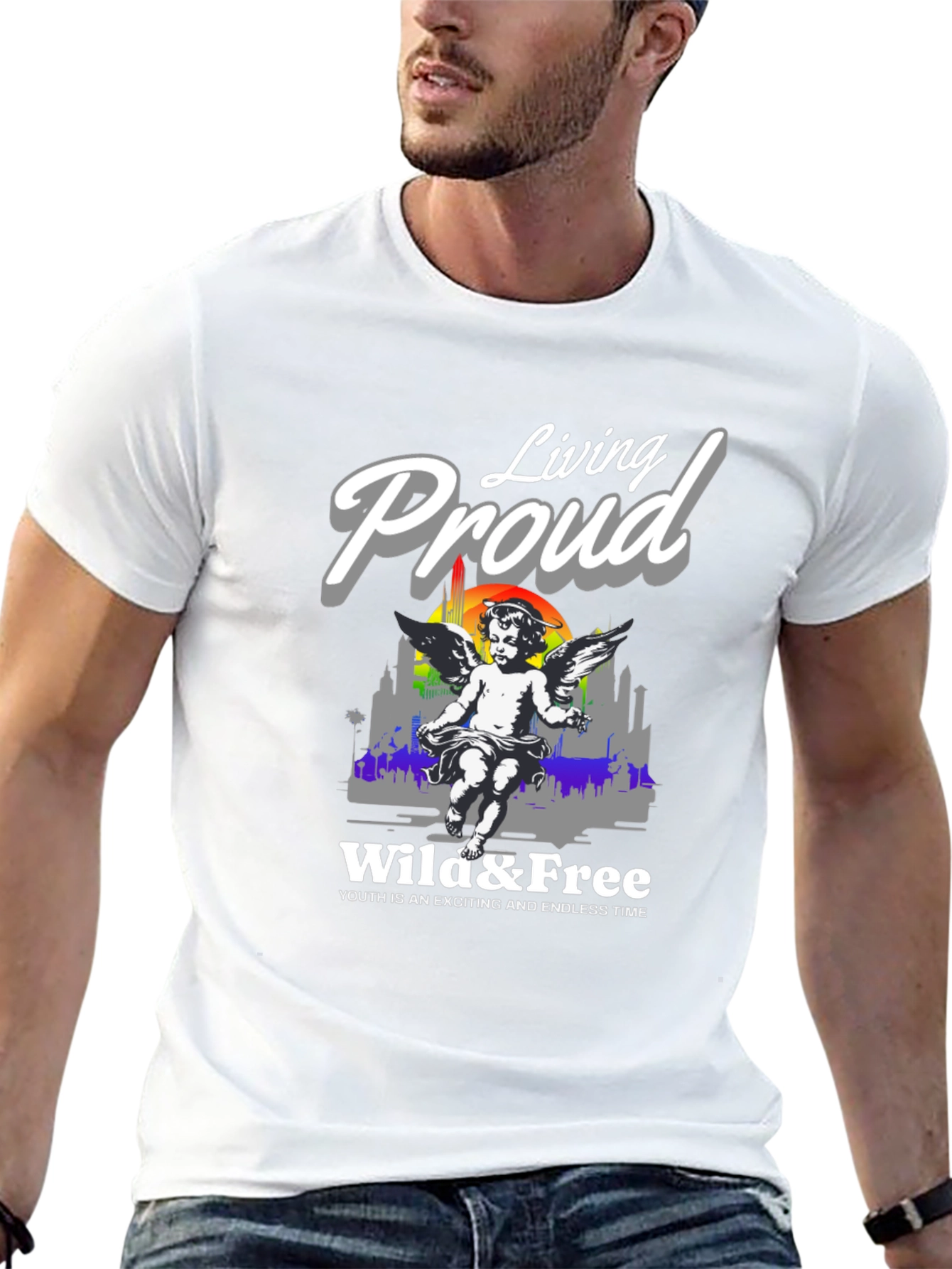 Camiseta Negra Living Proud Ángel y Libertad