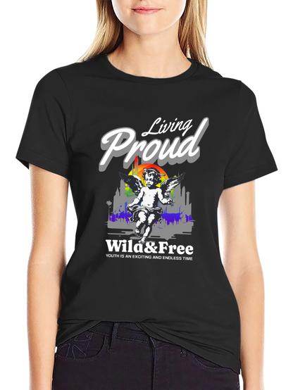 Camiseta Negra Living Proud Ángel y Libertad