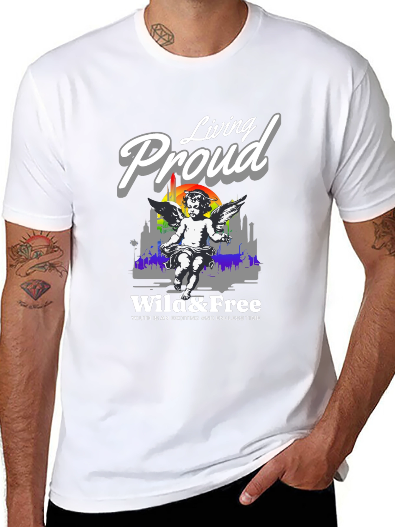 Camiseta Negra Living Proud Ángel y Libertad