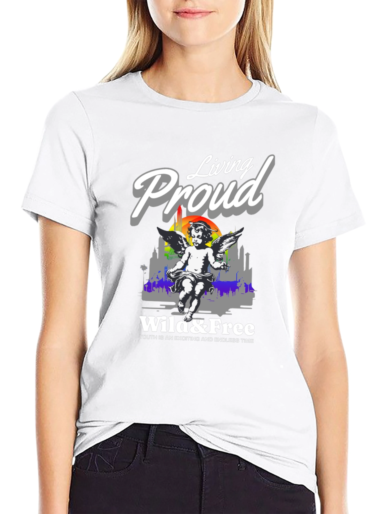Camiseta Negra Living Proud Ángel y Libertad