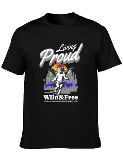 Camiseta Negra Living Proud Ángel y Libertad