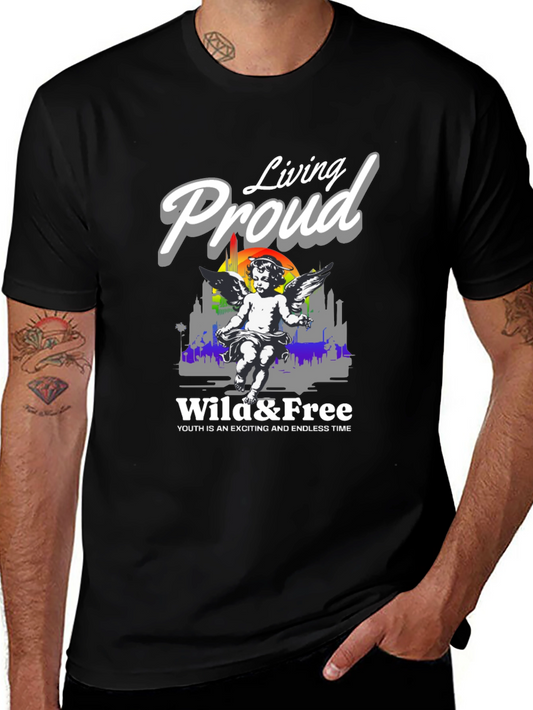 Camiseta Negra Living Proud Ángel y Libertad