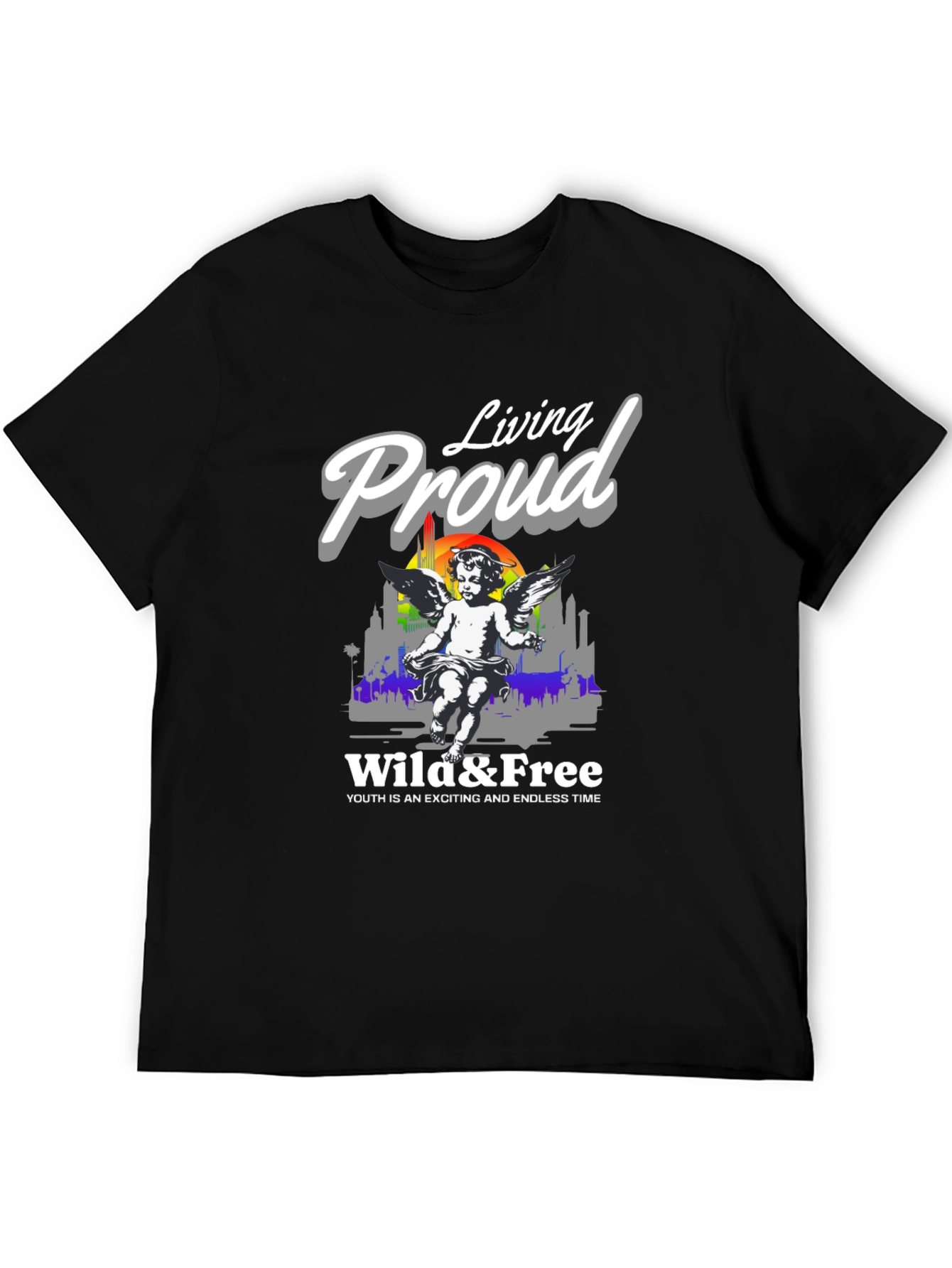 Camiseta Negra Living Proud Ángel y Libertad
