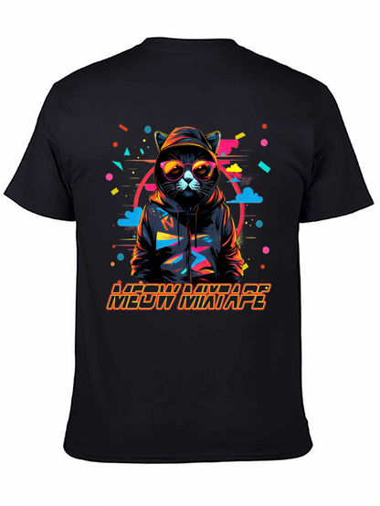 Camiseta Negra con Diseño de Gato DJ Meow Mixtape