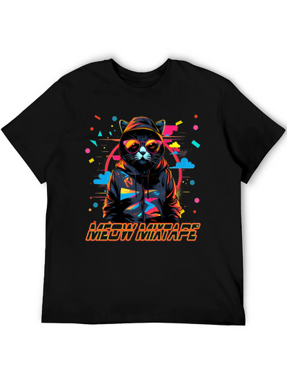 Camiseta Negra con Diseño de Gato DJ Meow Mixtape