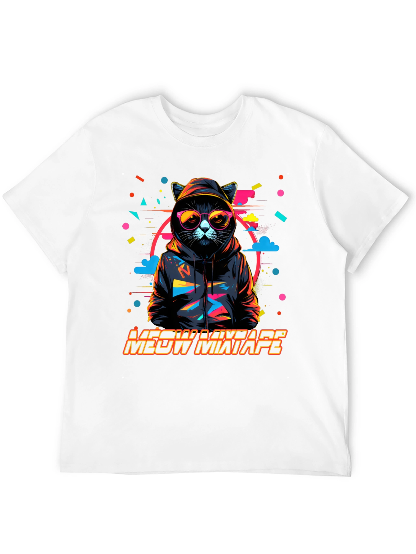 Camiseta Negra con Diseño de Gato DJ Meow Mixtape